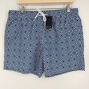 Collars & Co Riviera Swim Trunks Men XL Navy Geometric Print Beach Pool NEW
